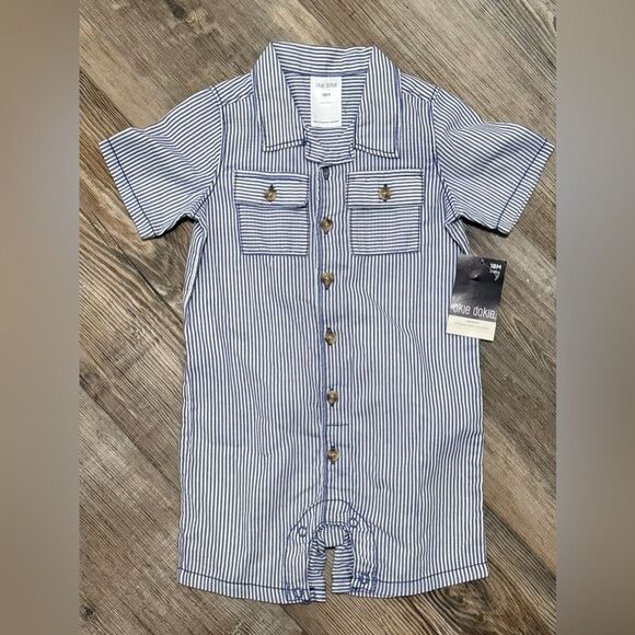 Carter's & Okie Dokie Baby Rompers Set - Blue/White and Red/White Stripes, NWT - Picture 3 of 5